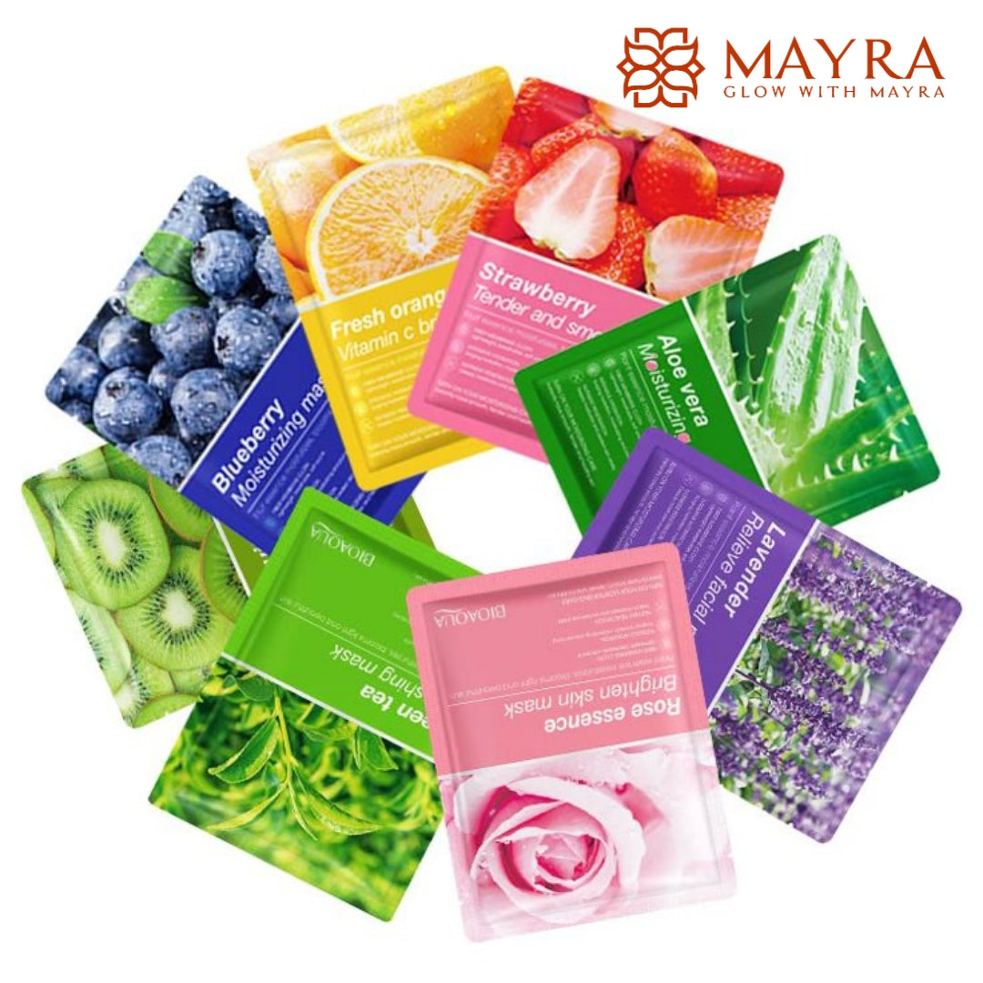 BIOAQUA 8 Different Flavours Moisturizing Hydrating Facial Face Sheet Mask Combo- (25 gm/ Each Packet)
